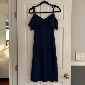 Navy satin formal midi dress